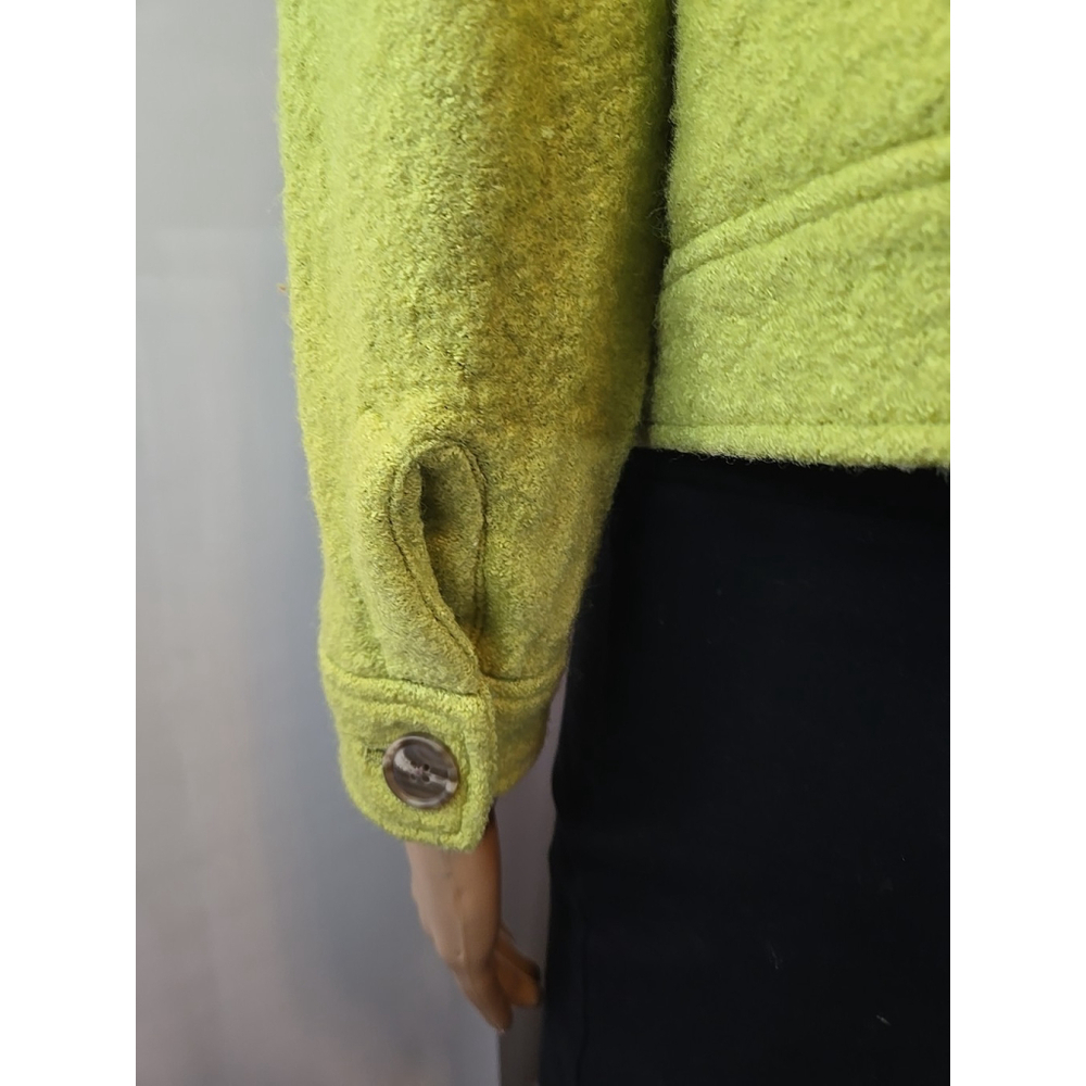 Joie Cropped Fuzzy Wool Blend Jacket Lime Green Boxy Button Front M - Picture 11 of 11